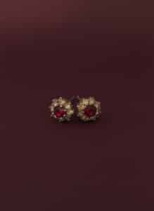Vintage-Floral-Cluster-Stud-Earrings-with-Red-and-Yellow-Rhinestones