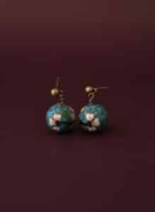 Vintage-Turquoise-Blue-Cloisonn-Enamel-Floral-Ball-Earrings