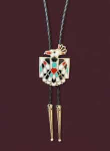 Zuni-Thunderbird-and-Sunface-Bolo-Tie-Set