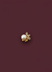 k-Yellow-Gold-Pearl-and-Diamond-Accent-Leafy-Stud-Earring