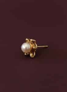 k-Yellow-Gold-Pearl-and-Diamond-Accent-Leafy-Stud-Earring-second-image