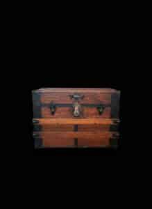 Antique-Wood-and-Metal-Bound-Steamer-Trunk