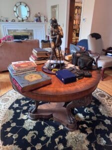 Art-Nouveau-Style-Bronze-Figurine-on-Ornate-Stand