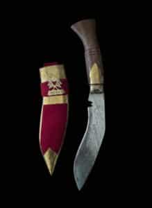 Decorative-Nepalese-Kukri-Knife-with-Engraved-Blade-and-Velvet-Scabbard