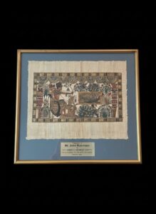 Egyptian-Papyrus-Painting-with-Presentation-Plaque