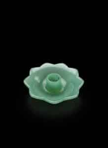 Fenton-Jadeite-Lotus-Candlestick-Holder