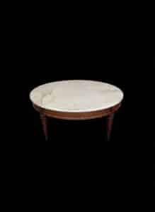 Round-Marble-Top-Coffee-Table-with-Tapered-Fluted-Legs-and-Brass-Ferrules-1