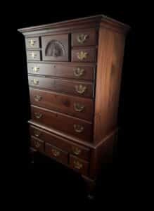 Vintage-Mahogany-Highboy-Chest-of-Drawers-with-Fan-Carving-1