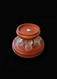 Vintage-Wooden-Serving-Stand-with-Glass-Pedestal-Cups