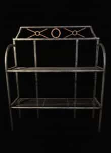 Vintage-Wrought-Iron-Bakers-Rack-with-Glassware