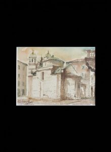 Watercolor-Painting-of-European-Architecture-by-P.-Indray