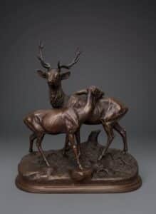 Alfred-Dubucand-Bronze-Stag-and-Doe-Sculpture