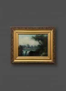 Antique-French-River-Landscape-Oil-Painting-with-Waterfall-Signed-Moniery