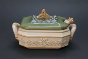 Belleek-Pottery-Shamrock-Covered-Butter-Dish-second-image
