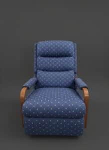 Blue-Diamond-Pattern-Fabric-Recliner-with-Wooden-Arms