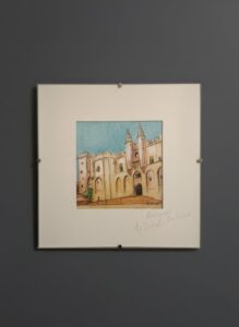 Vintage-Watercolor-Painting-of-Palais-des-Papes-Avignon