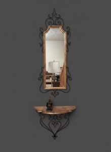 Vintage-Wrought-Iron-Wall-Mirror-and-Console-Shelf-Set