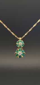 k-Yellow-Gold-Emerald-and-Diamond-Flower-Pendant-Necklace-second-image