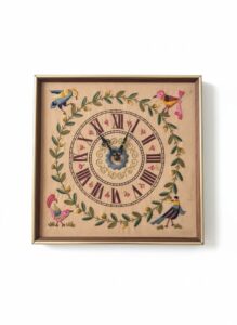 Vintage-Embroidered-Floral-and-Bird-Wall-Clock-Cross-Stitch