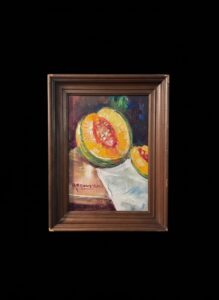 Impressionist-Still-Life-Oil-Painting-with-Melon-by-A.-Denonne