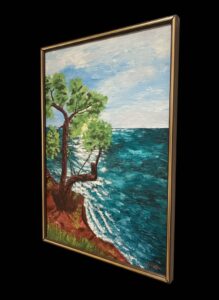 Mid-th-Century-lone-Cypress-Impasto-Oil-Painting-Framed