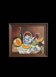Still-Life-with-Blue-and-White-Teapot-Fruit-and-Wine-Oil-Painting