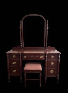 Victorian-Revival-Mahogany-Vanity-with-Mirror-and-Stool