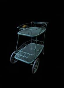 Vintage-Wrought-Iron-Mesh-Serving-Cart-B-3