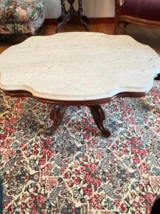 Antique-Victorian-Walnut-Marble-Top-Turtle-Top-Parlor-Table