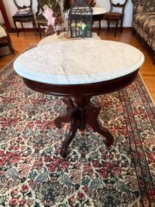 Antique-Victorian-Walnut-Oval-Marble-Top-Parlor-Table-third-image