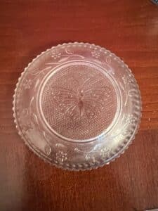 Vintage-Etched-Glass-Plate-with-Silver-Plated-Napkin-Ring-second-image