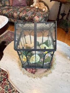 Vintage-Metal-and-Glass-Terrarium-with-Faux-Floral-Arrangement