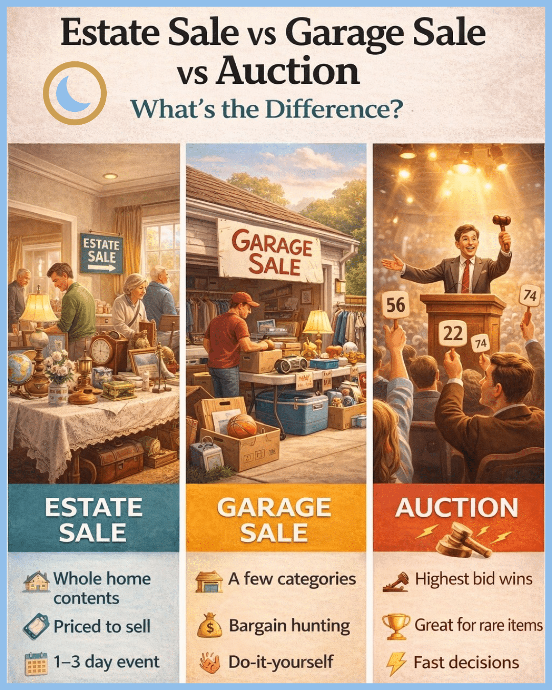 Estate Sale vs Garage Sale vs Auction: What’s the Difference?