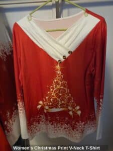 Womens-Christmas-Print-V-Neck-T-Shirt