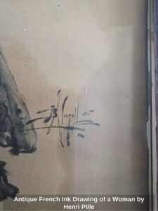 Antique-French-Ink-Drawing-of-a-Woman-by-Henri-Pille-second-image