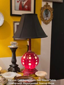 Fenton-Cranberry-Coin-Dot-Glass-Table-Lamp-with-Repurposed-Teacup-Base