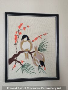 Framed-Pair-of-Chickadee-Embroidery-Art