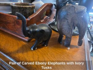 Pair-of-Carved-Ebony-Elephants-with-Ivory-Tusks