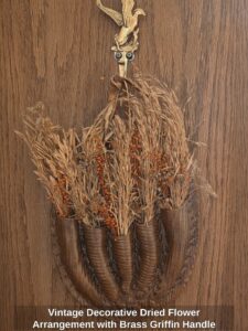 Vintage-Decorative-Dried-Flower-Arrangement-with-Brass-Griffin-Handle