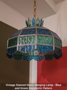 Vintage-Stained-Glass-Hanging-Lamp-Blue-and-Green-Geometric-Pattern