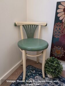 Vintage-Thonet-Style-Bentwood-Stool-with-Green-Seat