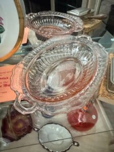 Anchor-Hocking-Mayfair-Open-Rose-Pink-Depression-Glass-Oval-Relish-Dish-with-Handles