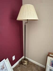 Brass-and-Dark-Ribbed-Column-Torchiere-Floor-Lamp-with-Pleated-Shade