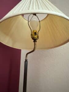 Brass-and-Dark-Ribbed-Column-Torchiere-Floor-Lamp-with-Pleated-Shade-second-image