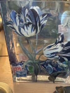 Decorative-Glass-Vase-with-Tulip-and-Postage-Stamp-Motif-second-image