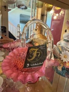 Fenton-Hobnail-Glass-Bunny-Basket-with-Pink-Ruffled-Rim