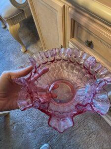 Vintage-Fenton-Cranberry-Opalescent-Hobnail-Ruffled-Bowl