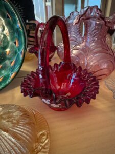 Vintage-Fenton-Ruby-Red-Glass-Basket-with-Ruffled-Rim-and-Applied-Flowers