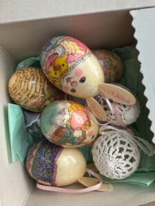 Vintage-Hand-Painted-Paper-Mache-Easter-Eggs-with-Crochet-Accents