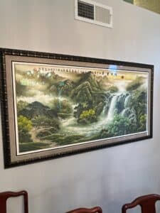 Chinese-Feng-Shui-Landscape-Painting-with-Waterfall-and-Sun